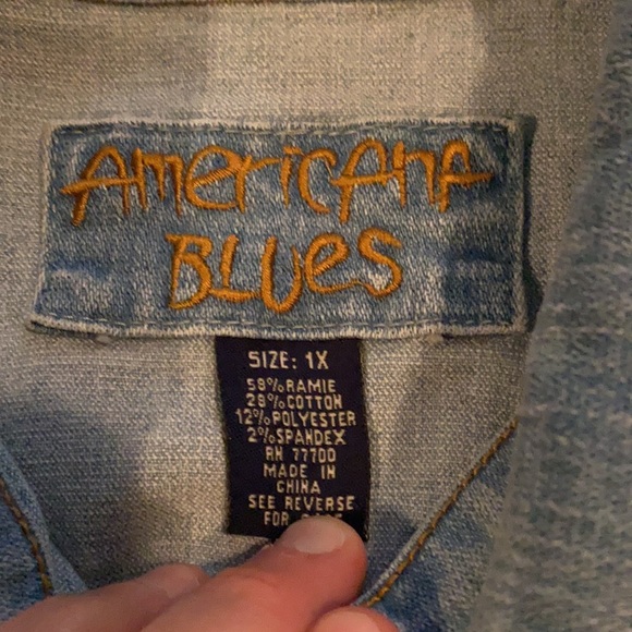 Americana Blues Ladies Size 1X- Stone Washed Crop Top Jean Jacket - Picture 3 of 4